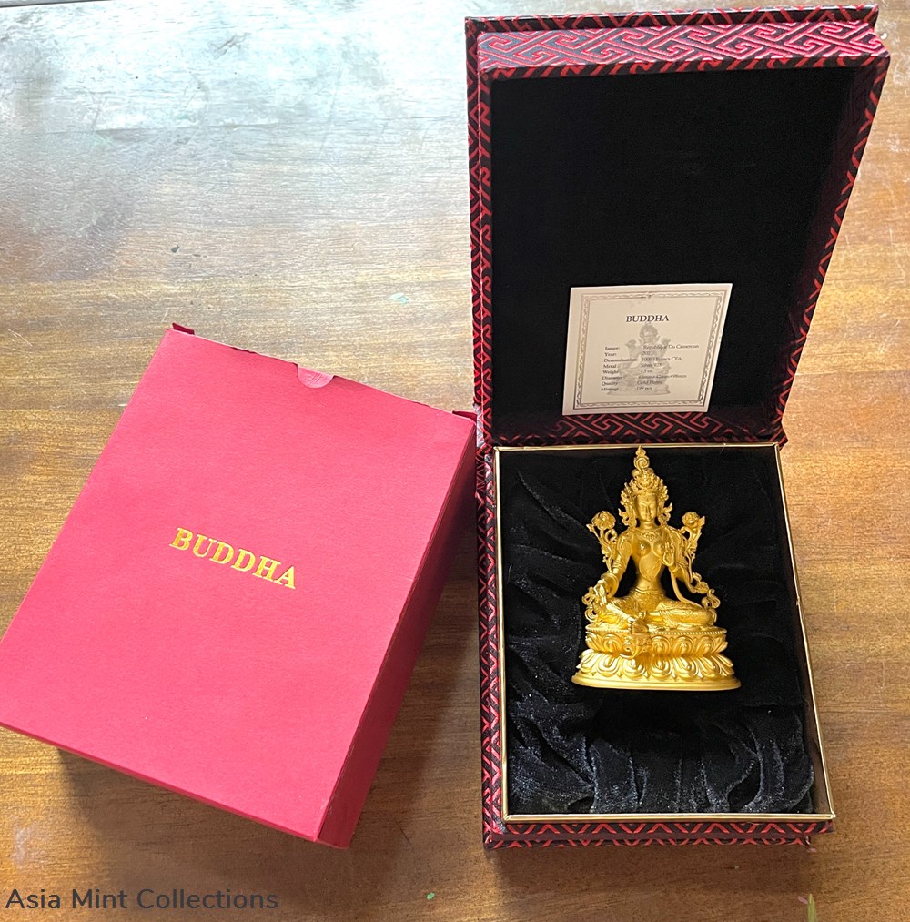 2023 Republic Cameroon 10000 Francs BUDDHA 3D Figurine 7.5oz (233gram) Silver Gilded Proof Coin 3 coins ingots bullion gold 2023 republic cameroon 10000 francs buddha 3d figurine 7 5oz 233gram silver gilded proof coin