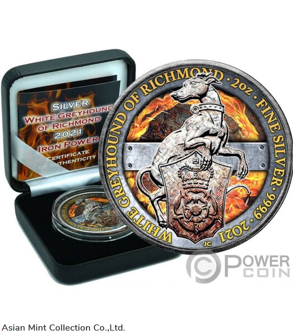 coins 2021 2 oz silver queen s beasts white greyhound iron power edition in box