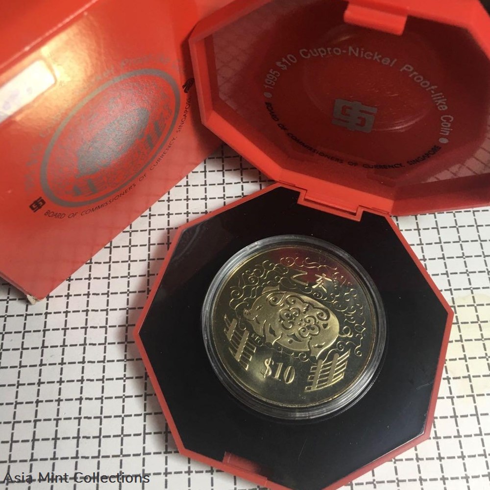 1995 10DOLLARS SINGAPORE COMMEMORATIVE LUNAR OF BOAR SYILING LAMA, UNC 3 coins world 1995 10dollars singapore commemorative lunar of boar syiling lama unc