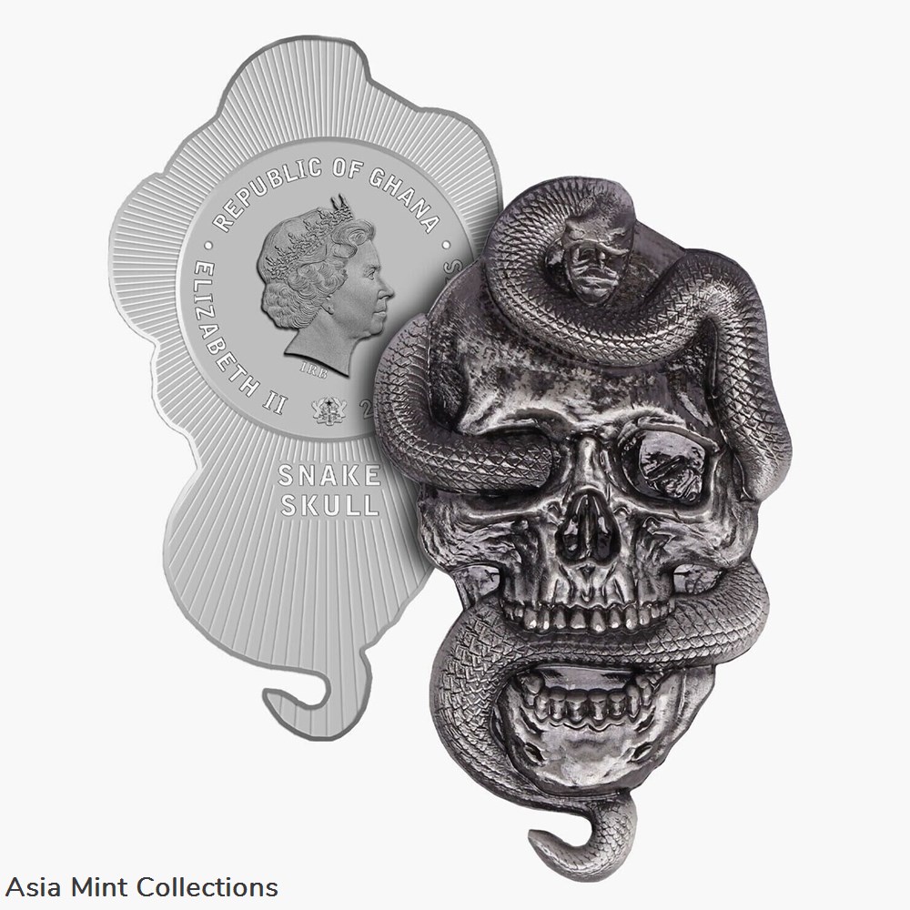 2022 Ghana Snake Skull Silver Plated 1 oz CN Coin - 2,000 Mintage coins 2022 ghana snake skull silver plated 1 oz cn coin 2 000 mintage