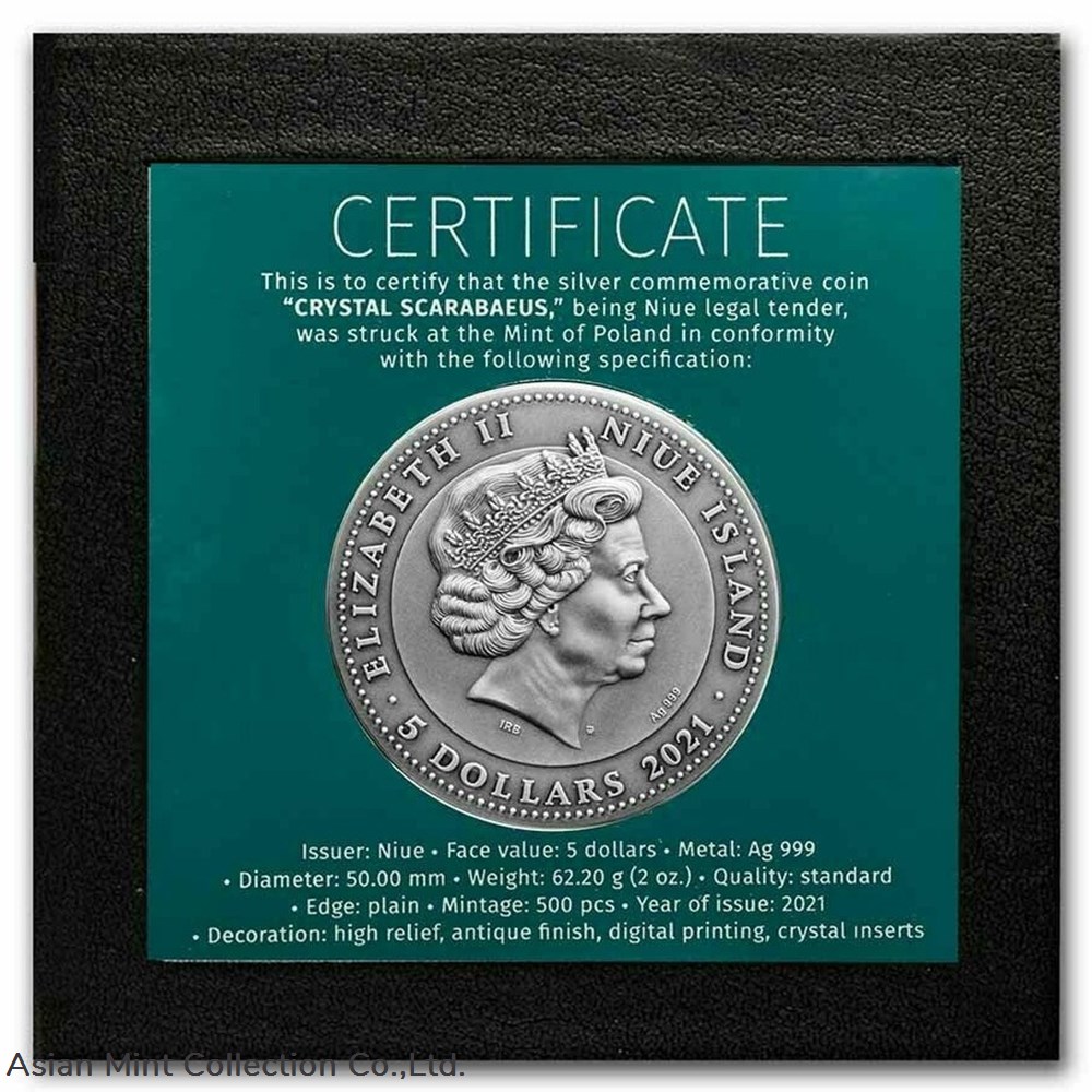 2021 Niue $5 Crystal Scarabaeus Antique 2oz Silver Coin w/Gemstone 4 coins ingots bullion 2021 niue 5 crystal scarabaeus antique 2oz silver coin w gemstone