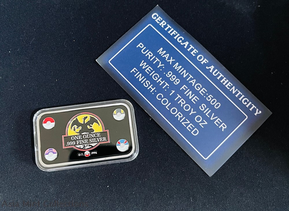 Fire Charizard Vs. Lucario Battle Pokémon Trading Card 1 tr. oz .999 Silver Bar coins ingots bullion coin fire charizard vs lucario battle pokemon trading card 1 tr oz 999 silver bar