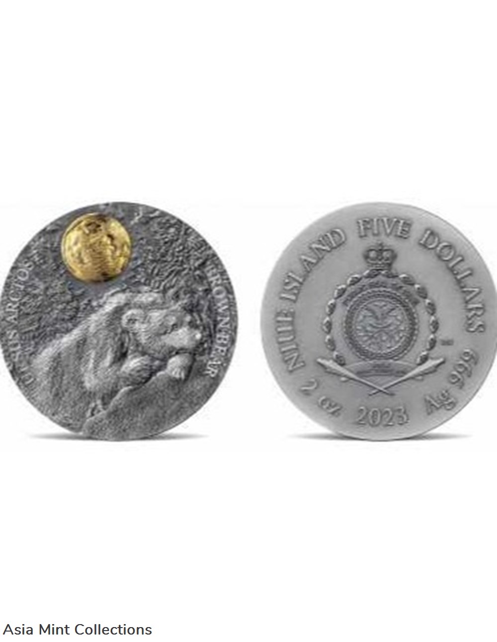 2023 - Brown Bear Wildlife in the Moonlight 2 oz Antique finish Silver Coin Niue 3 coins ingots bullion 2023 brown bear wildlife in the moonlight 2 oz antique finish silver coin niue