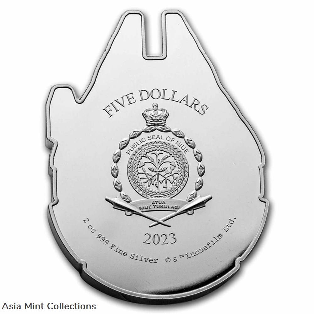 2023 – Star Wars™ Millennium Falcon™ 2oz Silver Shaped Coin 3 coins ingots bullion 2023 star wars millennium falcon 2oz silver shaped coin