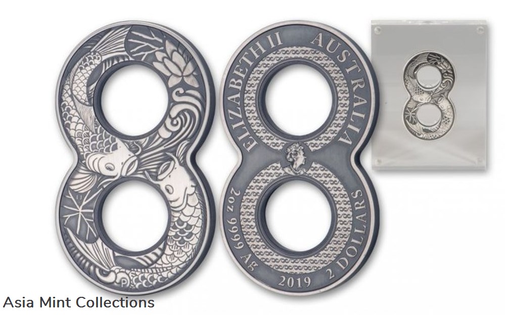 2019 Figure Eight Koi Fish - 2oz Silver Antiqued 2 coins ingots bullion coin 2019 figure eight koi fish 2oz silver antiqued