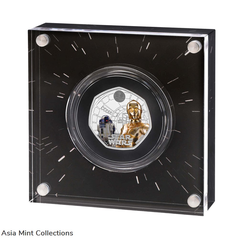 2023 - Star Wars R2-D2 and C-3PO UK 50p Silver Proof Colour Coin 3 coins ingots bullion 2023 star wars r2 d2 and c 3po uk 50p silver proof colour coin