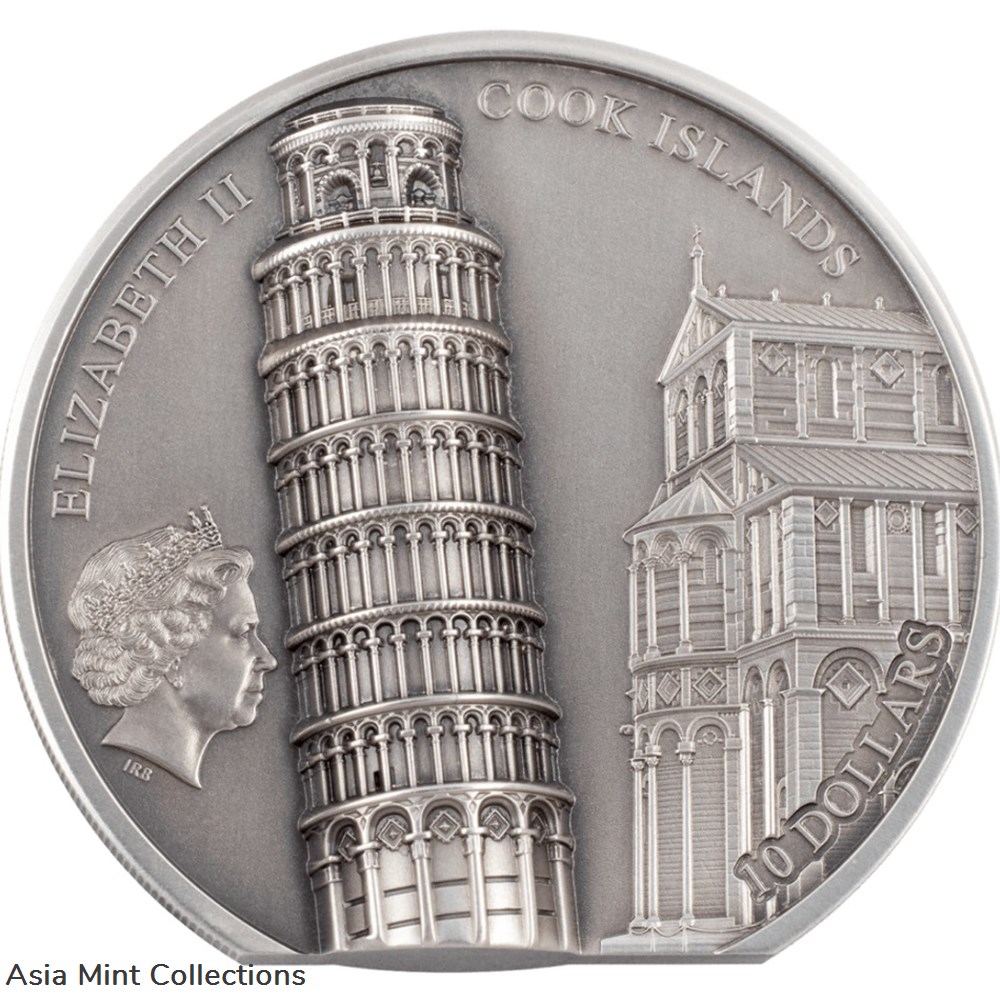 2022 Cook Island Leaning Tower of Pisa 2 oz. Silver Antique Finish Coin 2 coins ingots bullion 2022 cook island leaning tower of pisa 2 oz silver antique finish coin