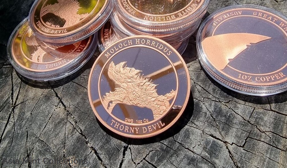 Copper Coin 1 Troy Ounce - Great White Bullion - Australian Thorny Devil 2 coins ingots copper coin 1 troy ounce great white bullion australian thorny devil