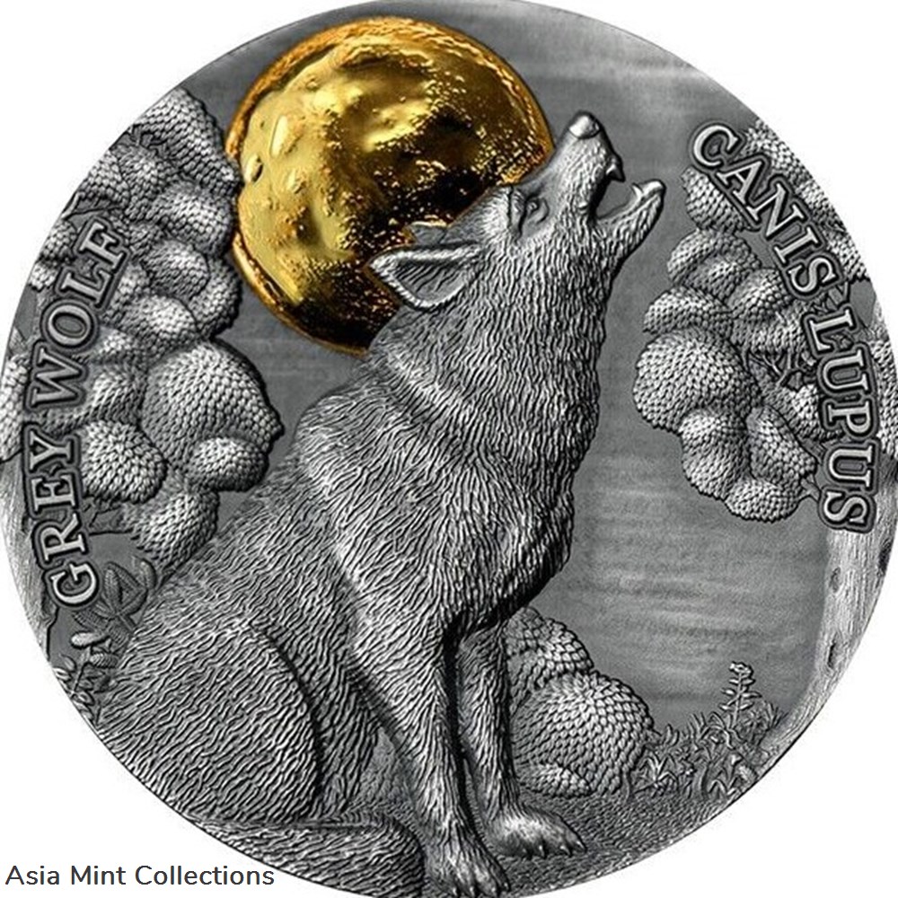 coins ingots bullion 2021 grey wolf wildlife in the moonlight 1 2 oz antique finish silver coin ghana