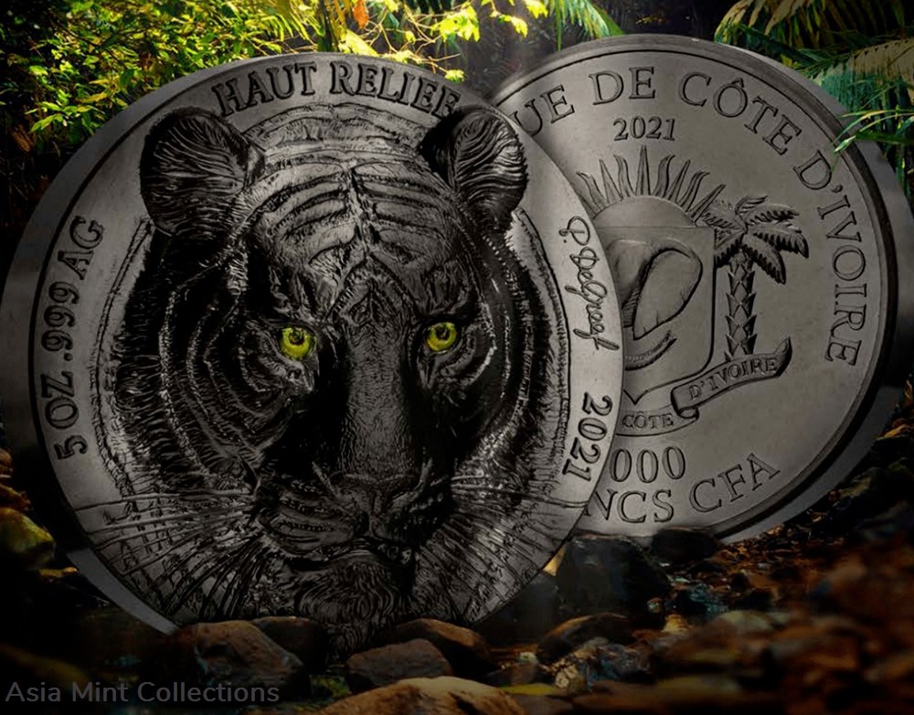 coins ingots bullion ingot 2021 ivory coast big five asian tiger 5oz silver black silk finish coin