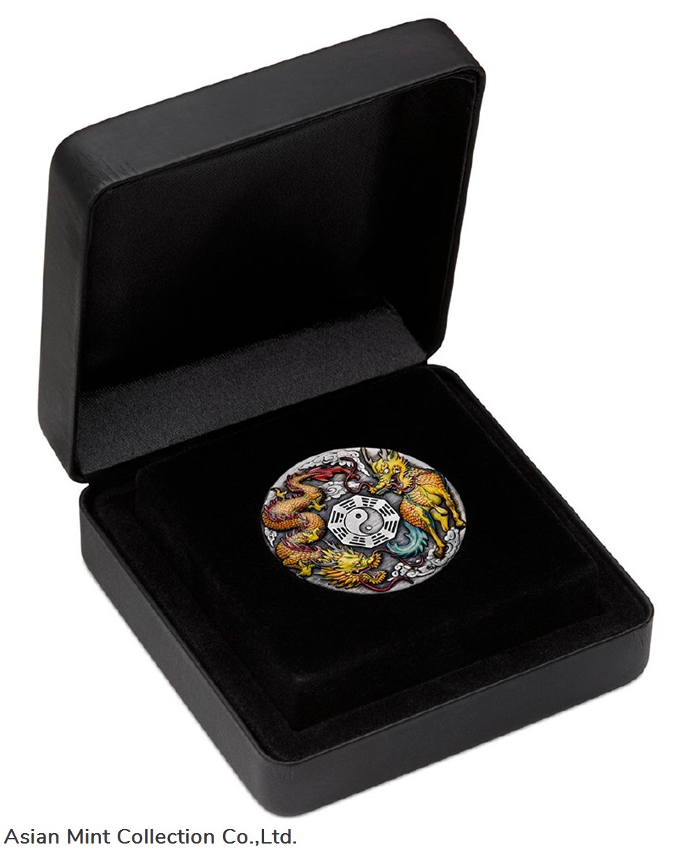 2022 2oz Dragon and Qilin with Bagua Silver Antiqued Coloured Coin 4 coins ingots bullion 2022 2oz dragon and qilin with bagua silver antiqued coloured coin