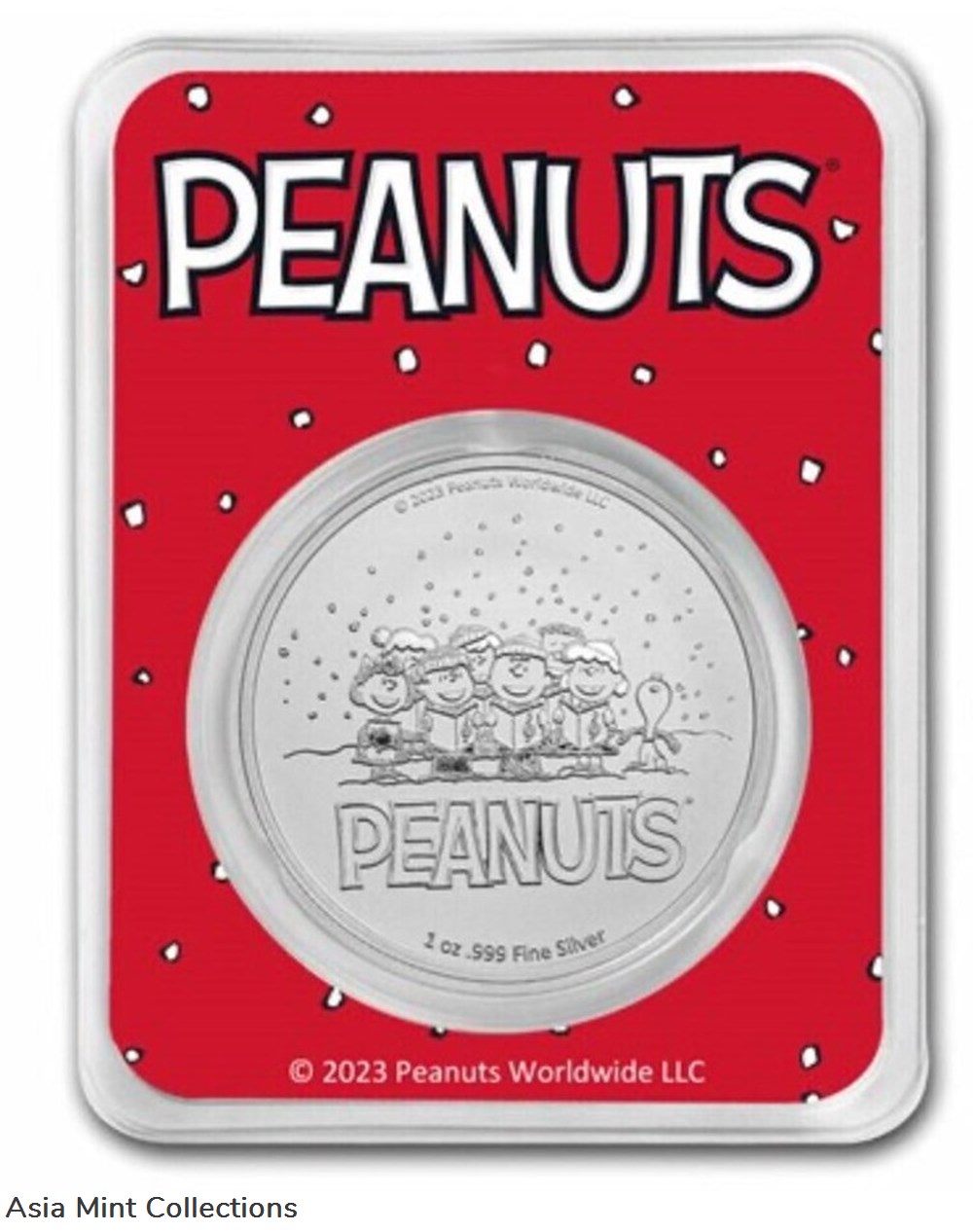 2023 - Peanuts® Snoopy Santa Holding Woodstock Colorized .999 Silver TEP & Velvet Bag 2 coins ingots bullion coin 2023 peanuts snoopy santa holding woodstock colorized 999 silver tep velvet bag