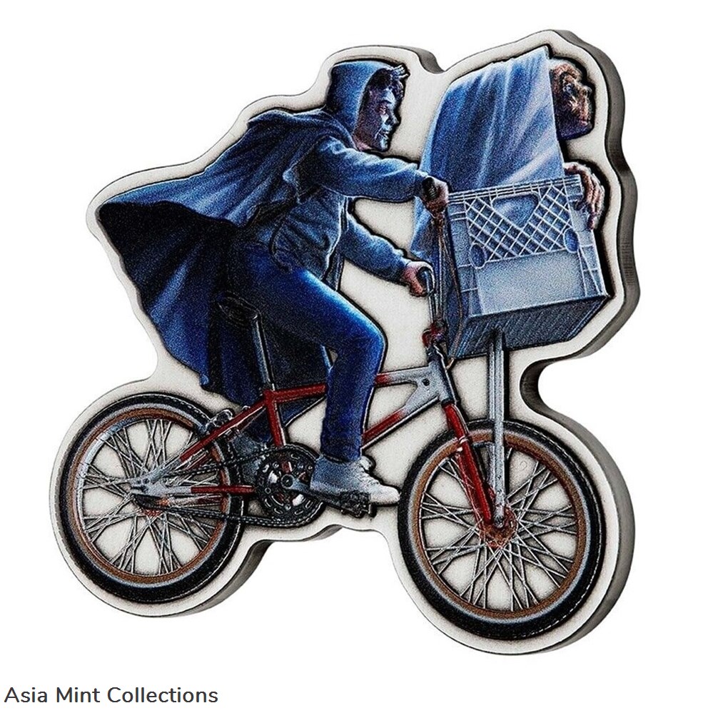 2022 Niue E.T. The Extra Terrestrial 40th Ann. 2oz Silver Bicycle Shaped Coin 5 coins ingots bullion 2022 niue e t the extra terrestrial 40th ann 2oz silver bicycle shaped coin
