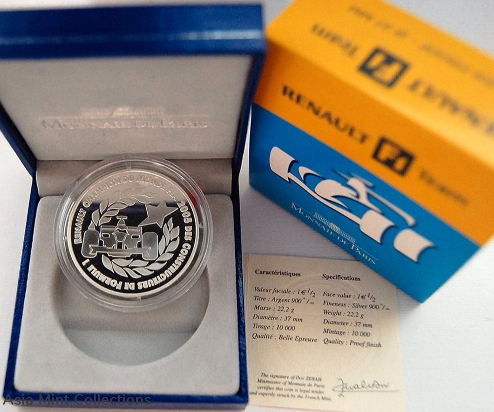 2006 France Large Silver 1.5 Euro Car Racing Renault Team F1 Box 3 coins ingots bullion coin 2006 france large silver 1 5 euro car racing renault team f1 box