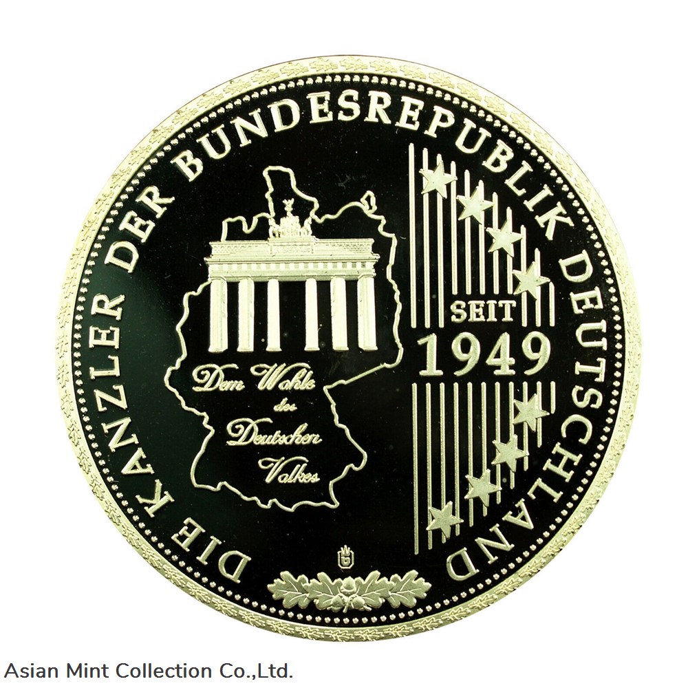 1949 - Germany Medal 70mm Konrad Adenauer Gold Plated With Stones 111g 4 coins 1949 germany medal 70mm konrad adenauer gold plated with stones 111g