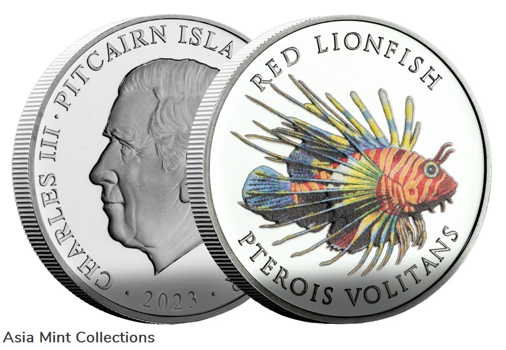 2023 - Red Lion Fish 1oz Silver Color $1 Pitcairn Islands PP / Proof with Original Packaging 2 coins ingots bullion coin 2023 red lion fish 1oz silver color 1 pitcairn islands pp proof with original packaging