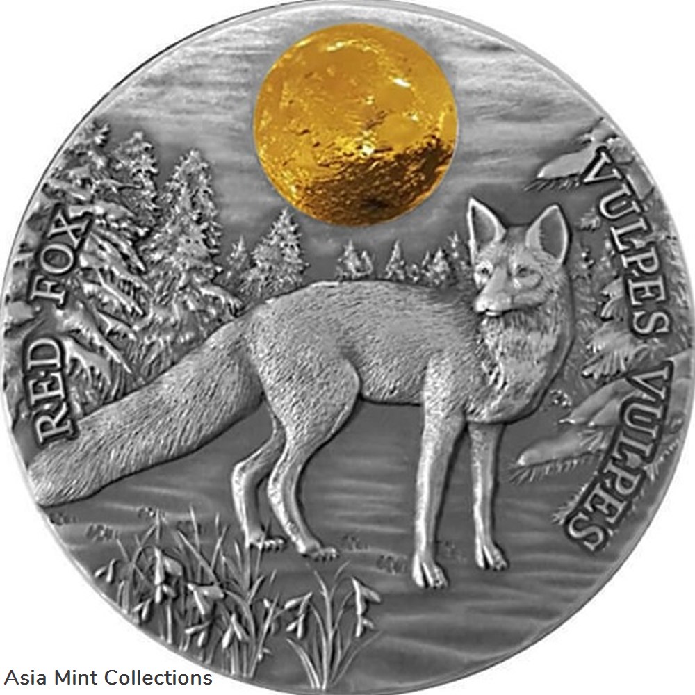 2021 - Red Fox Wildlife in the Moonlight Antique finish Silver Coin 2 Cedis Ghana coins ingots bullion 2021 red fox wildlife in the moonlight antique finish silver coin 2 cedis ghana