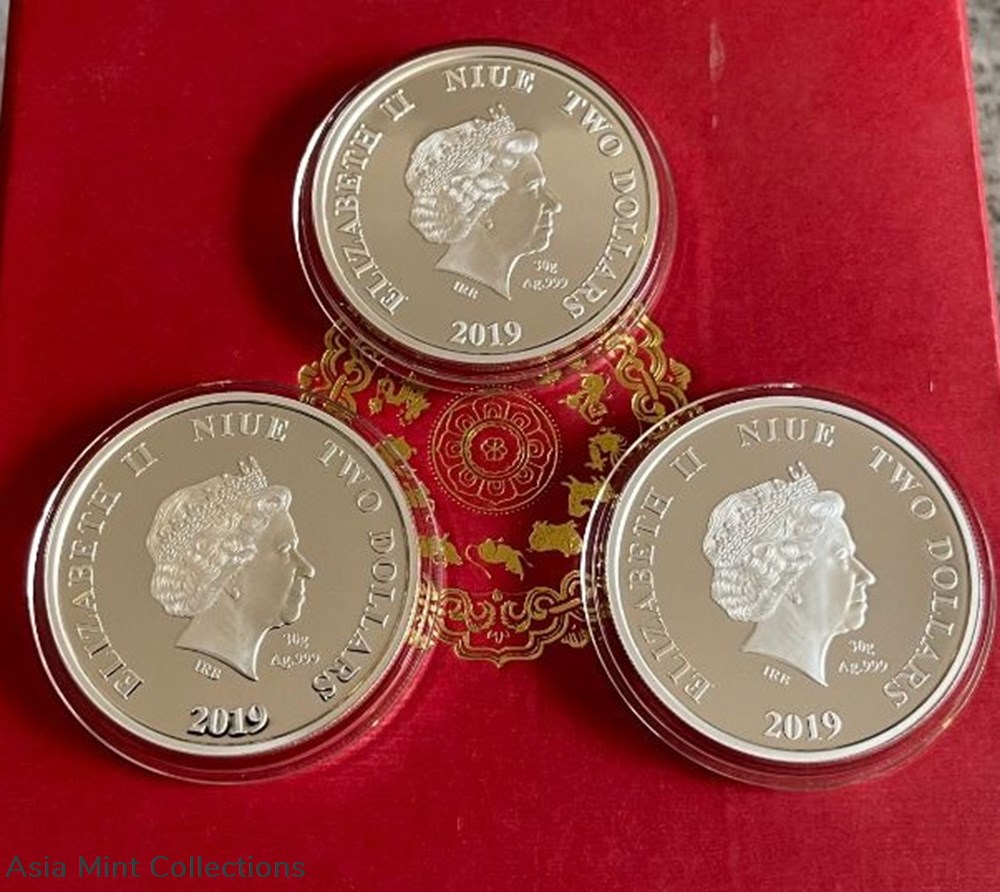 2019 NIUE Island-New Zealand Mint Minted Golden Pig Blessing $2 Colorized Silver Proof 3-Coin Set 6 coins ingots bullion 2019 niue island new zealand mint minted golden pig blessing 2 colorized silver proof 3 coin set