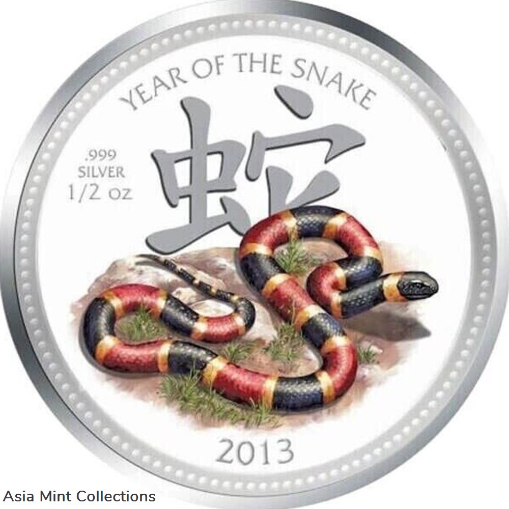 2013 - Year of the Snake - Coral Lunar 1/2 oz Proof Silver Coin 1$ Niue 2 coins ingots bullion 2013 year of the snake coral lunar 1 2 oz proof silver coin 1 niue