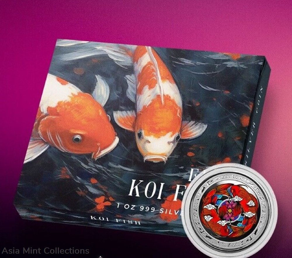 2023 - Koi Fish 1 Oz 999 Silver Color Fiji 1 Dollar Proof with Original Packaging 3 coins ingots bullion coin 2023 koi fish 1 oz 999 silver color fiji 1 dollar proof with original packaging