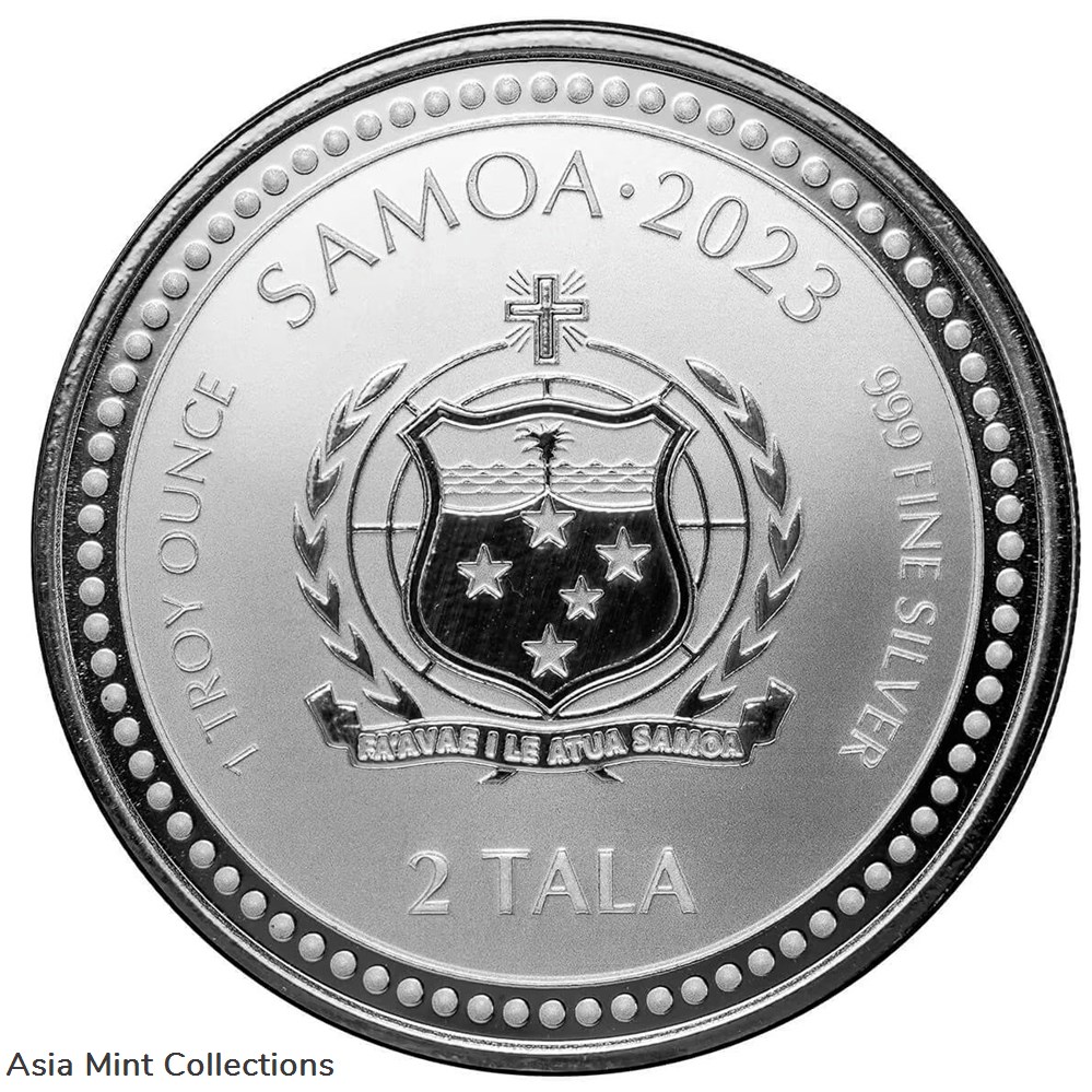 2023 - The Teacher Jesus 1oz Silver Color 999 Samoa 2 Tala ST / BU in Slab 5 coins ingots bullion coin 2023 the teacher jesus 1oz silver color 999 samoa 2 tala st bu in slab