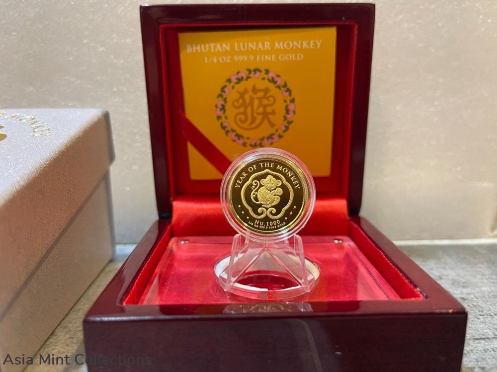 2014 Bhutan NU1000 Lunar Year of Monkey - 1/4oz Colorized Gold Proof Coin coins ingots bullion 2014 bhutan nu1000 lunar year of monkey 1 4oz colorized gold proof coin