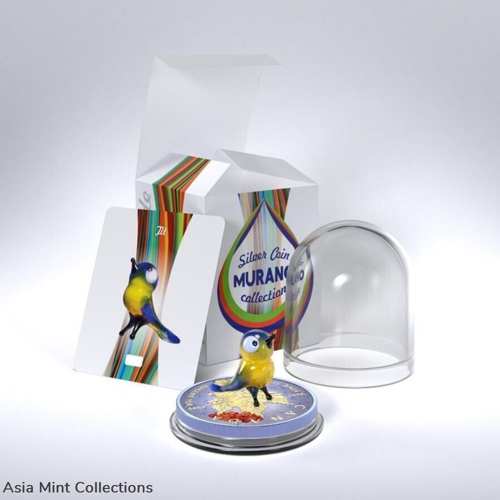 2022 - 1 Oz Silver Coin $5 Canada Maple Leaf Murano Glass Series - Tit Bird 3 coins ingots bullion 2022 1 oz silver coin 5 canada maple leaf murano glass series tit bird