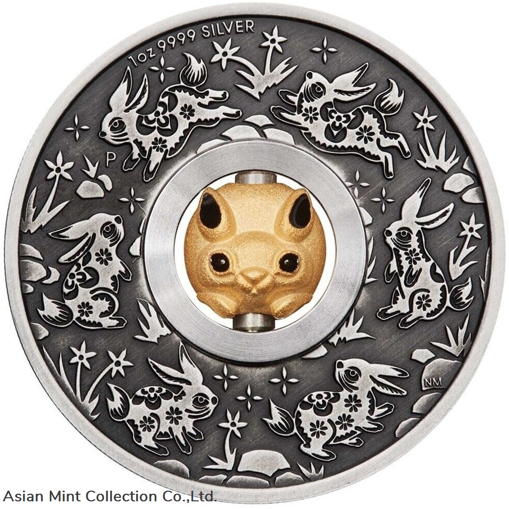 coins ingots bullion 2023 tuvalu year of the rabbit rotating charm 1oz silver antiqued coin
