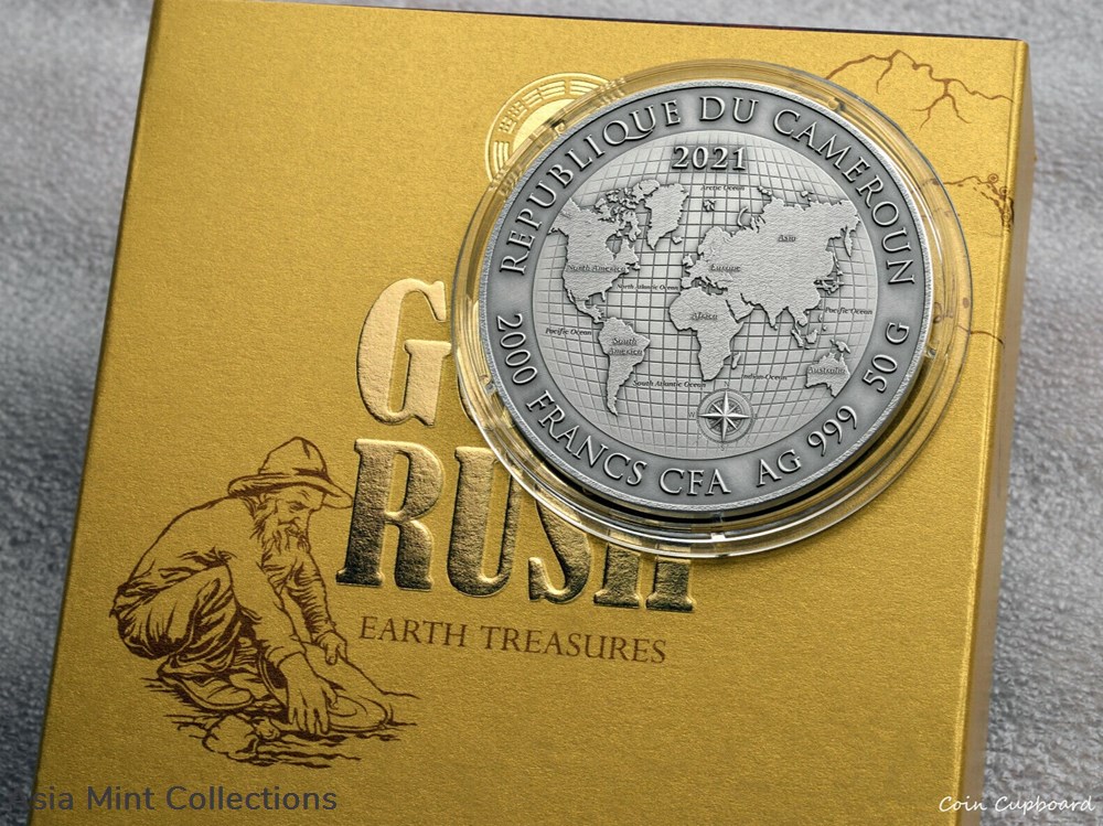 2021 - Gold Rush 50g Antique finish Silver Coin 2000 Francs CFA Cameroon 3 coins ingots bullion 2021 gold rush 50g antique finish silver coin 2000 francs cfa cameroon