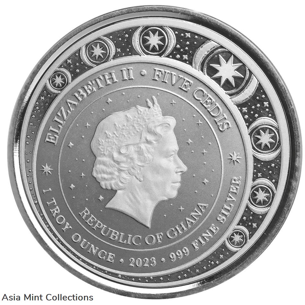 2023 - Ghana Unicorn ""Jubilee"" 1oz Silver 999 Color with Certi Log Coincard 5 coins ingots bullion 2023 ghana unicorn jubilee 1oz silver 999 color with certi log coincard