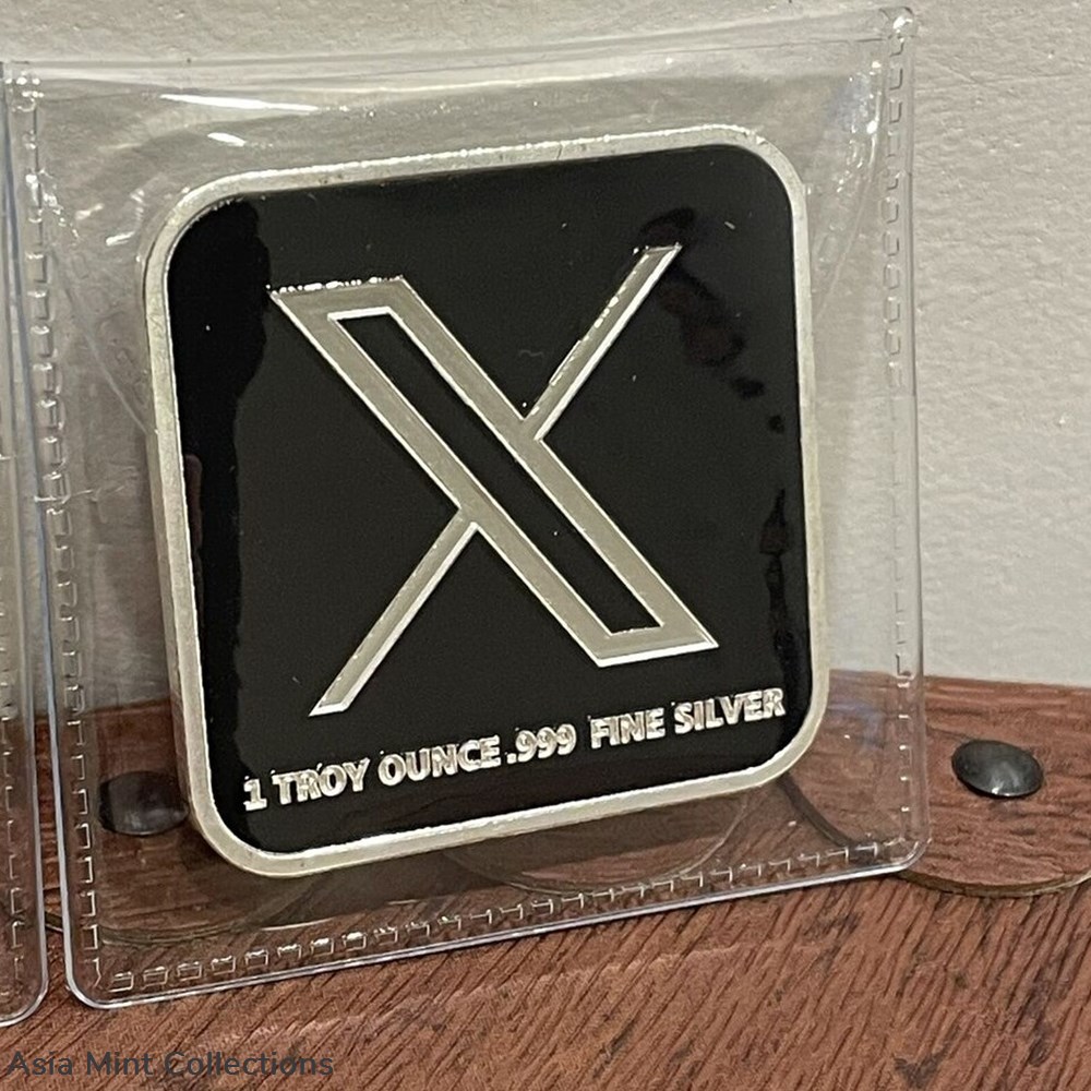 2023 - 1 OZ .999 Fine Silver Square Bar Colorized Elon Musk X Logo Back - Ltd Ed. #/250 3 coins ingots bullion coin 2023 1 oz 999 fine silver square bar colorized elon musk x logo back ltd ed 250