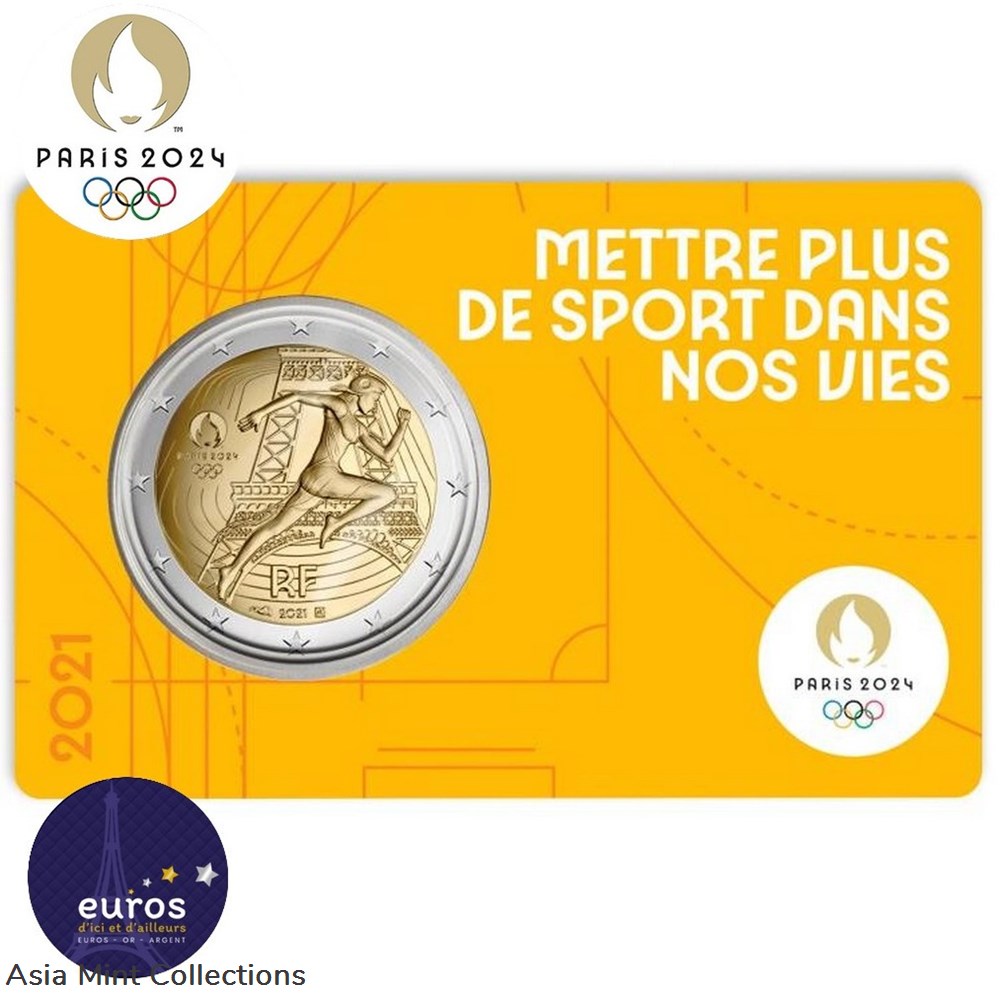 2021 - 2 euro commemorative coincard FRANCE - Paris 2024 Olympic Games Universal Brilliant - Yellow coins ingots bullion silver 2021 2 euro commemorative coincard france paris 2024 olympic games universal brilliant yellow