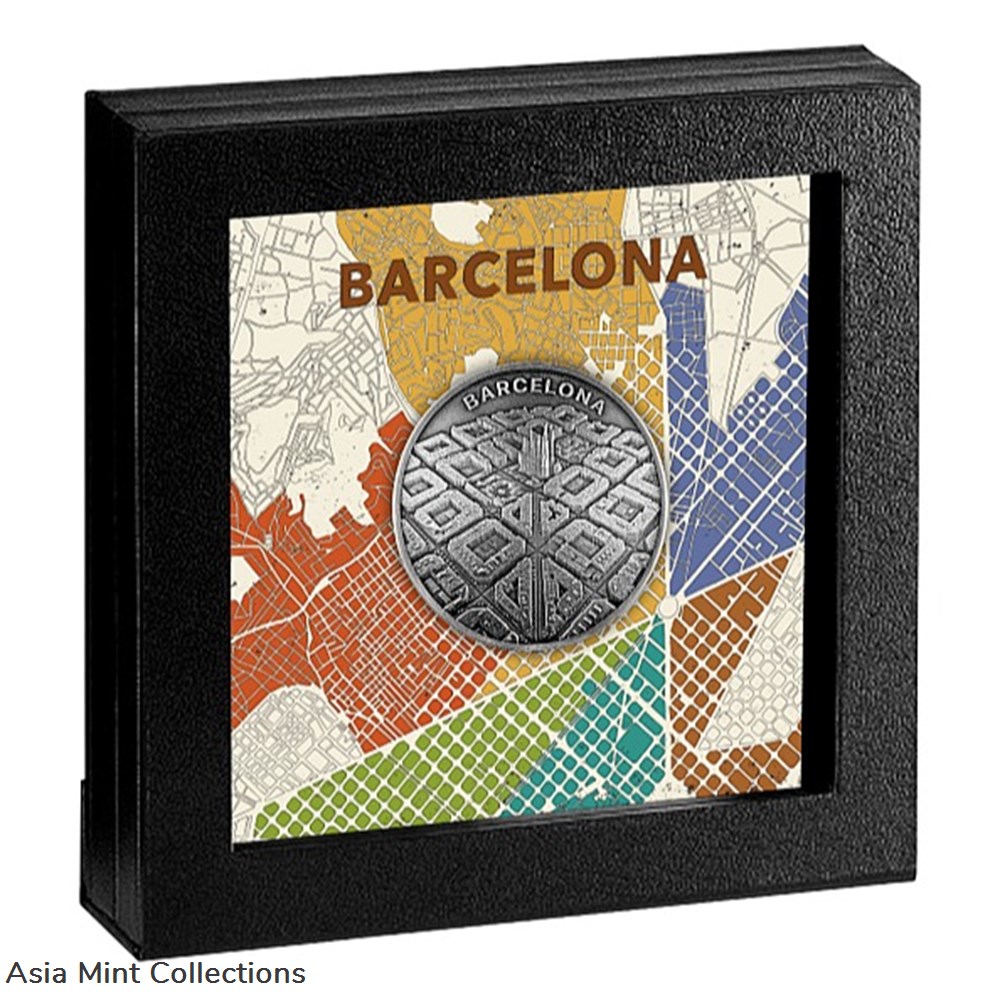 2021 - Barcelona Labyrinth From Drone Eye View 2 oz Silver Coin CFA Cameroon 5 coins ingots bullion 2021 barcelona labyrinth from drone eye view 2 oz silver coin cfa cameroon