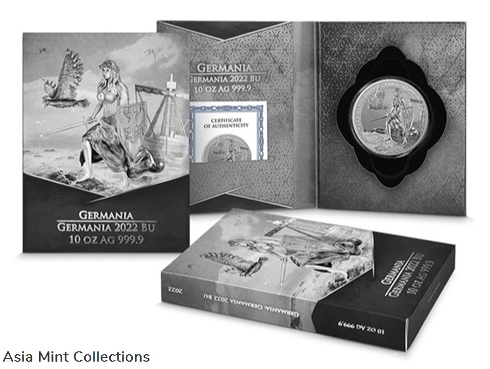 2022 Germania 10oz Silver BU Coin 4 coins ingots bullion 2022 germania 10oz silver bu coin