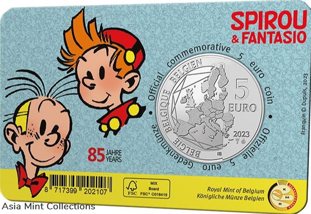 coins ingots bullion silver coin 2023 belgium 5 euro 85 years spirou fantasio