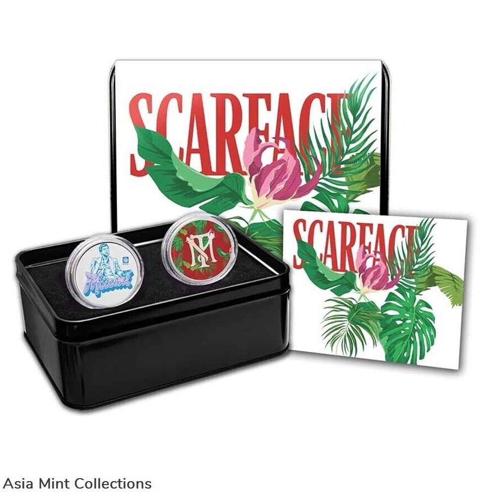 2023 - Scarface 40th Anniversary 2 Coin Set 2 Oz Silver Color Chad with Original Packaging coins world united states 2023 scarface 40th anniversary 2 coin set 2 oz silver color chad with original packaging