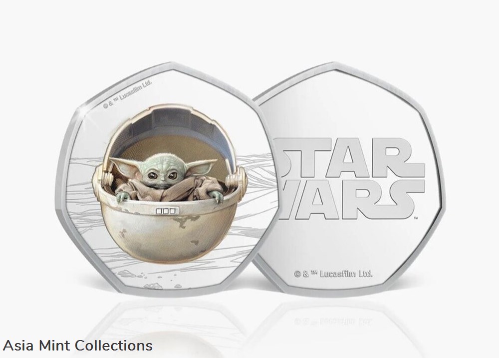 Star Wars the Mandalorian & Baby Yoda Grogu 50p Shaped Coins In Display Box New 2 ingots bullion silver star wars the mandalorian baby yoda grogu 50p shaped coins in display box new