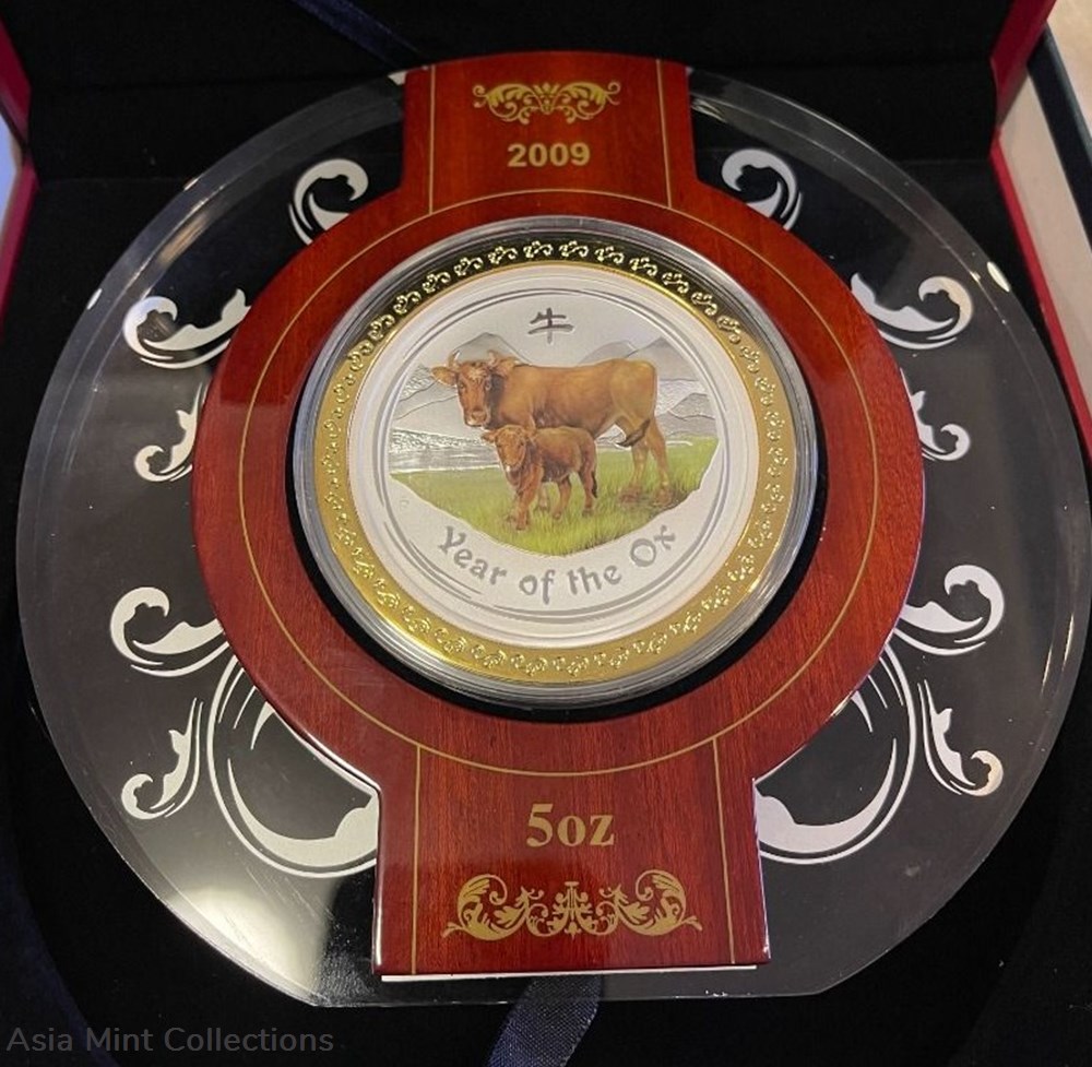 2009 Australia $8 Lunar OX Colorized Silver Coin - 5oz coins ingots bullion 2009 australia 8 lunar ox colorized silver coin 5oz