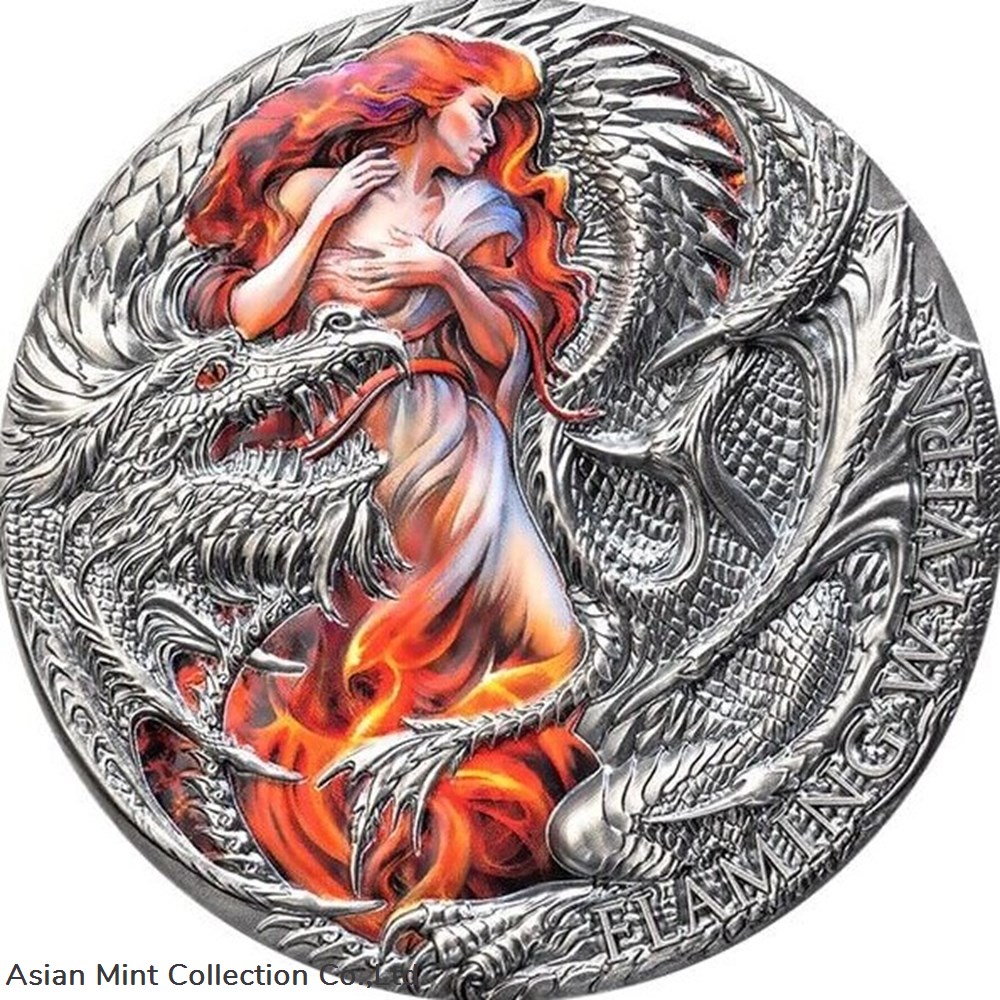 2023 - Flaming Wyvern The Dragonology 2 oz Silver Coin 2000 Francs CFA Cameroon coins ingots bullion 2023 flaming wyvern the dragonology 2 oz silver coin 2000 francs cfa cameroon