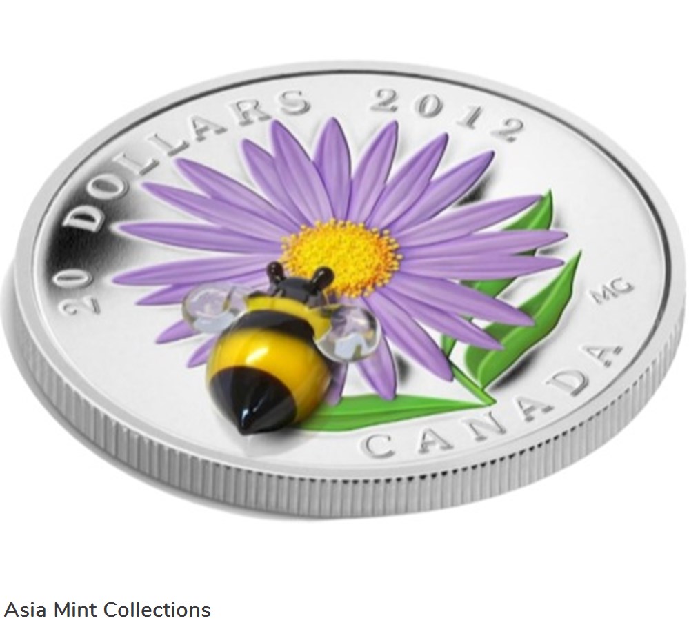 2012 $20 Aster with Venetian Glass Bumblebee - Pure Silver Coin 2 coins ingots bullion 2012 20 aster with venetian glass bumblebee pure silver coin