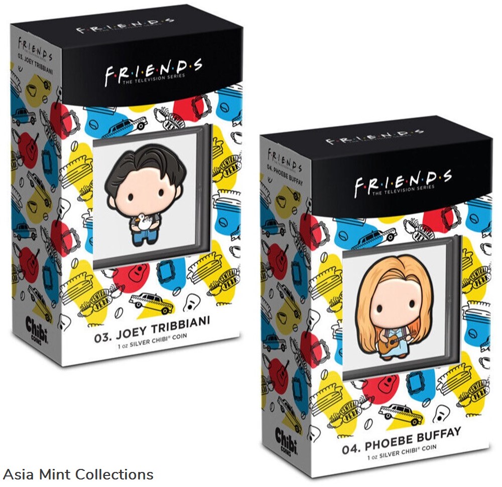 2022 Niue FRIENDS Joey Tribbiani and Phoebe Buffay Chibi 1 oz Silver 3 coins 2022 niue friends joey tribbiani and phoebe buffay chibi 1 oz silver