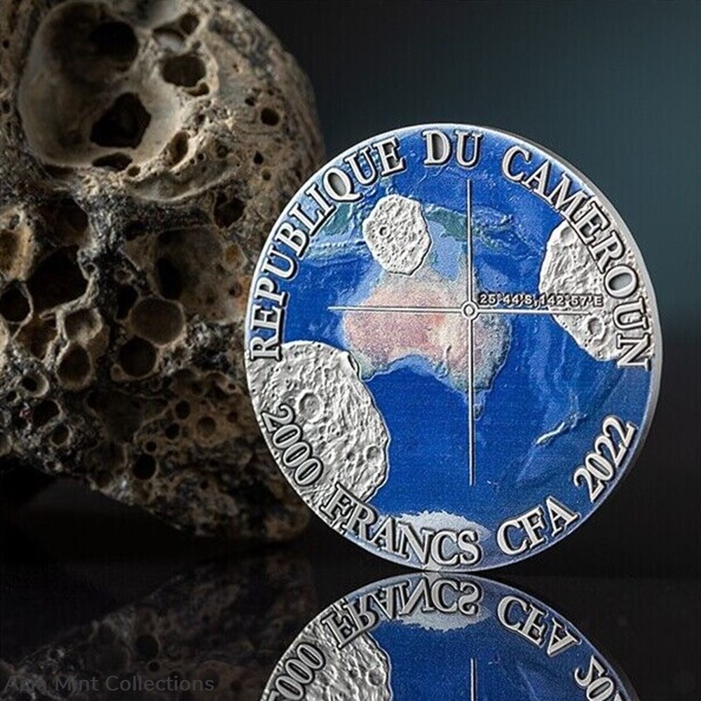 2022 - Tenham Meteorite Geography 50 g Antique finish Silver Coin CFA Cameroon coins ingots bullion 2022 tenham meteorite geography 50 g antique finish silver coin cfa cameroon