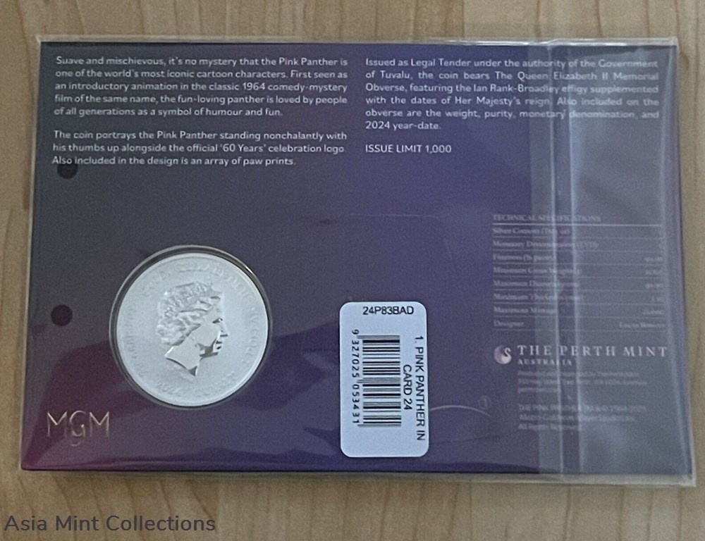 2024 - Pink Panther 60 years 1 oz silver BU coin in Limited Edition 1000 In card 5 coins ingots bullion 2024 pink panther 60 years 1 oz silver bu coin in limited edition 1000 in card