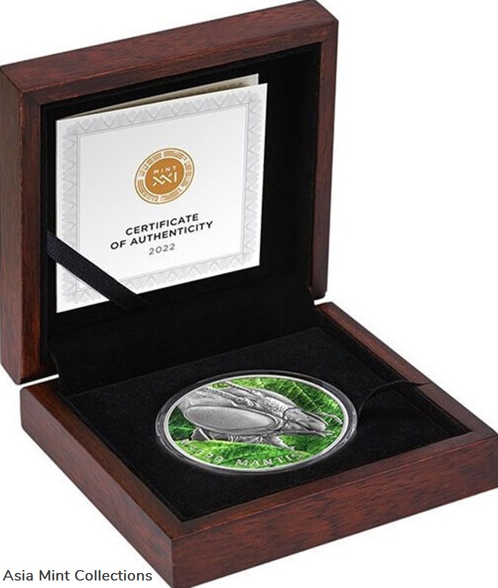 2022 - Macro Mantis Macro Insects 2 oz Antique finish Silver Coin 5$ Niue 3 coins ingots bullion 2022 macro mantis macro insects 2 oz antique finish silver coin 5 niue