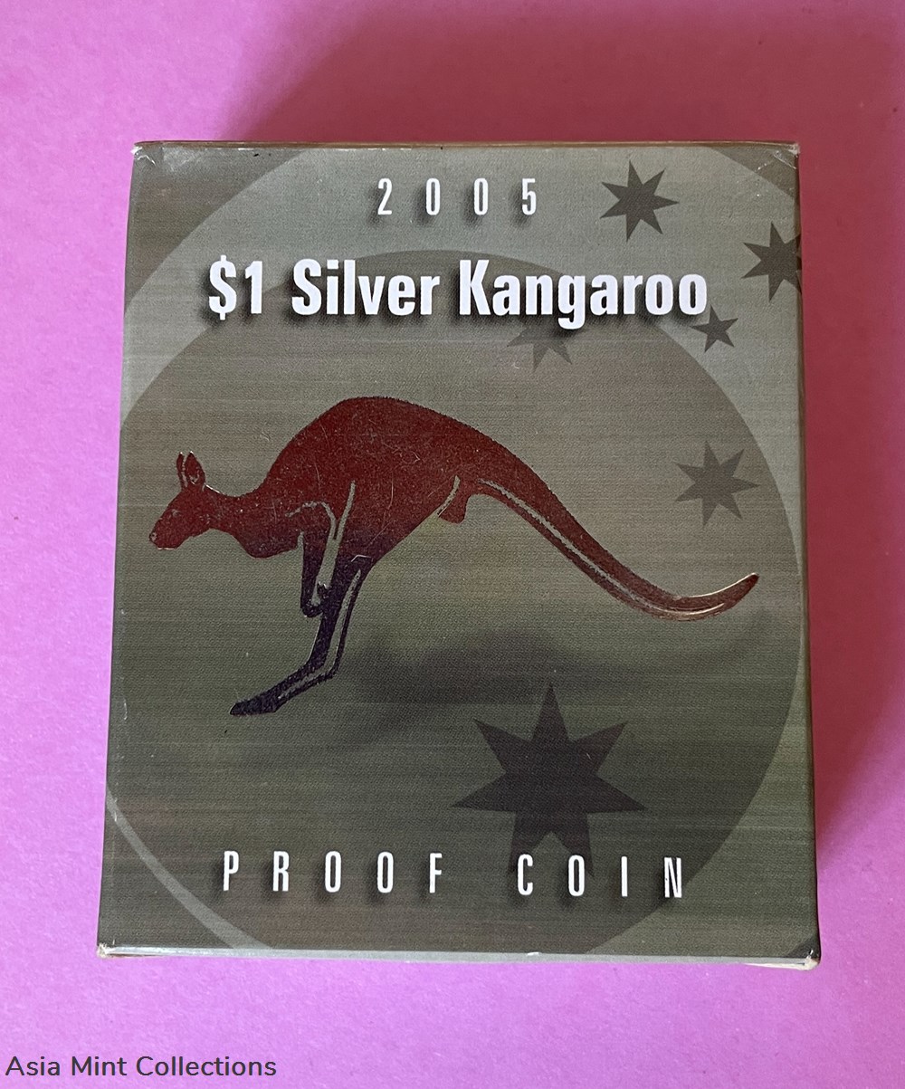 2005 - $1 Silver Kangaroo Proof Coin - Limited Mintage - Royal Australian Mint 4 coins ingots bullion 2005 1 silver kangaroo proof coin limited mintage royal australian mint