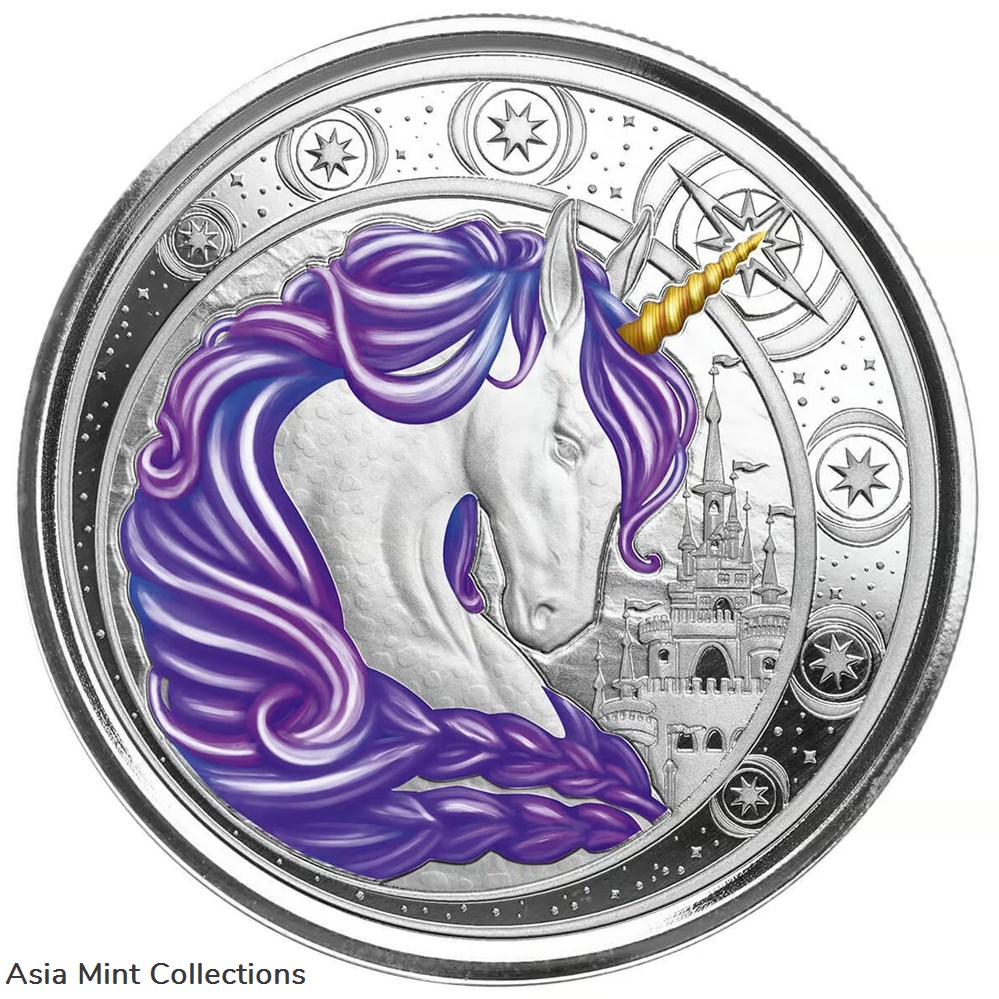 2023 - Ghana Unicorn ""Aurora"" 1oz Silver 999 Color with Certi Log Coincard coins ingots bullion 2023 ghana unicorn aurora 1oz silver 999 color with certi log coincard