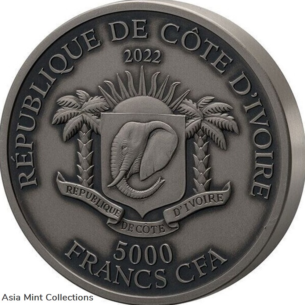 2022 - King Kobra Big Five Asia 5 oz Antique finish Silver Coin CFA Ivory Coast 2 coins ingots bullion 2022 king kobra big five asia 5 oz antique finish silver coin cfa ivory coast