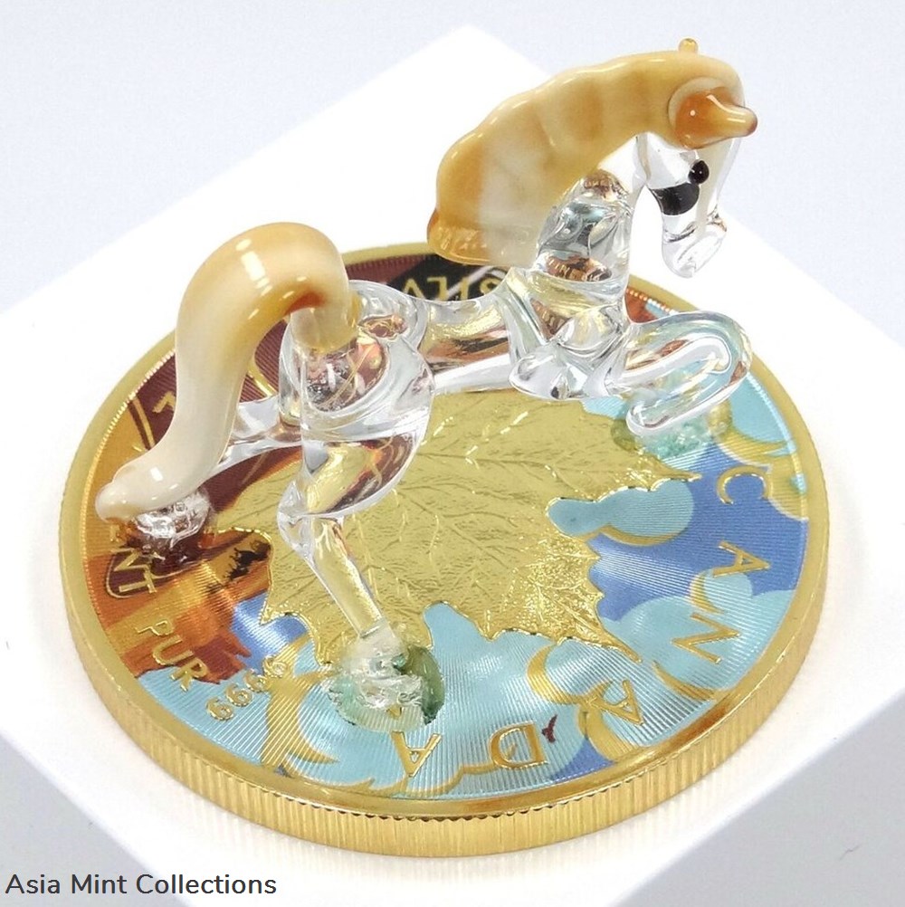 2022 - 1 Oz Silver Coin $5 Canada Maple Leaf Murano Glass Mustang Horse Handmade 5 coins ingots bullion 2022 1 oz silver coin 5 canada maple leaf murano glass mustang horse handmade