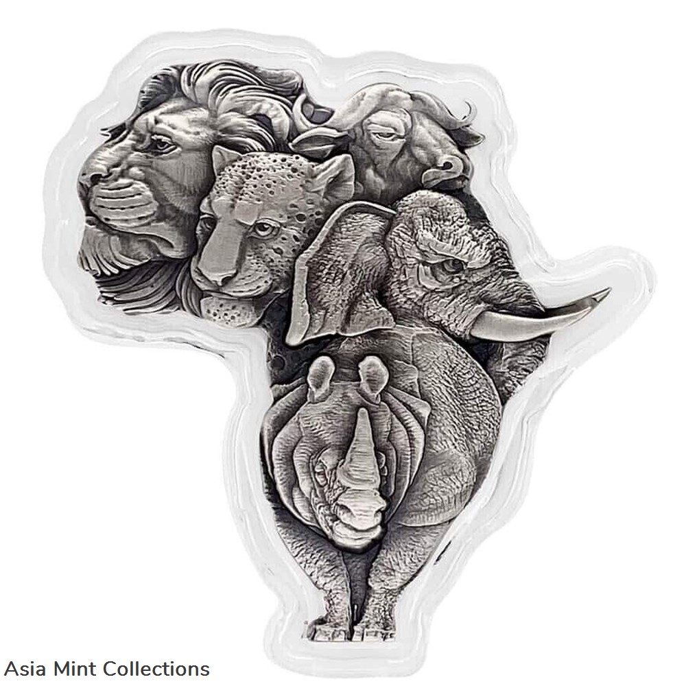 coins ingots bullion 2022 1 oz silver coin chad 5000 cfa francs big five africa shaped high relief