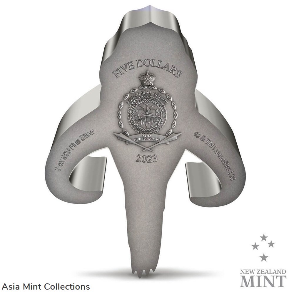 2023 Niue Star Wars Mandalorian Mythosaur 2oz Silver Antiqued Coin 2 figurines cinema 2023 niue star wars mandalorian mythosaur 2oz silver antiqued coin